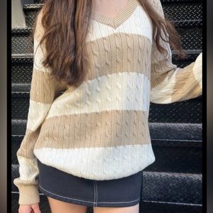 brandy melville nikki cotton striped sweater (tan & white)